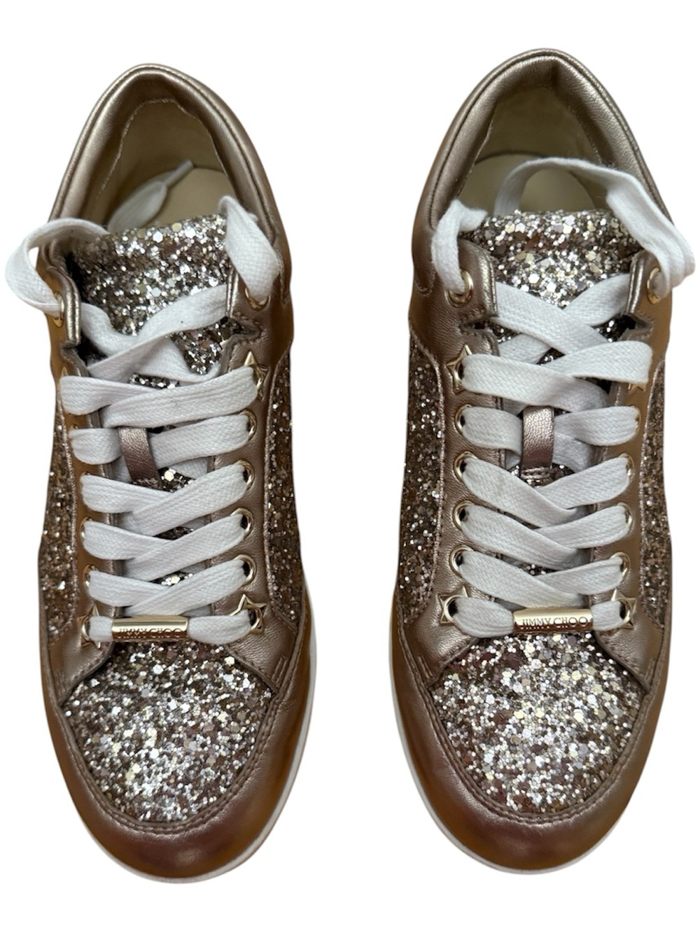Jimmy Choo Antique Gold Glitter Miami Sneakers